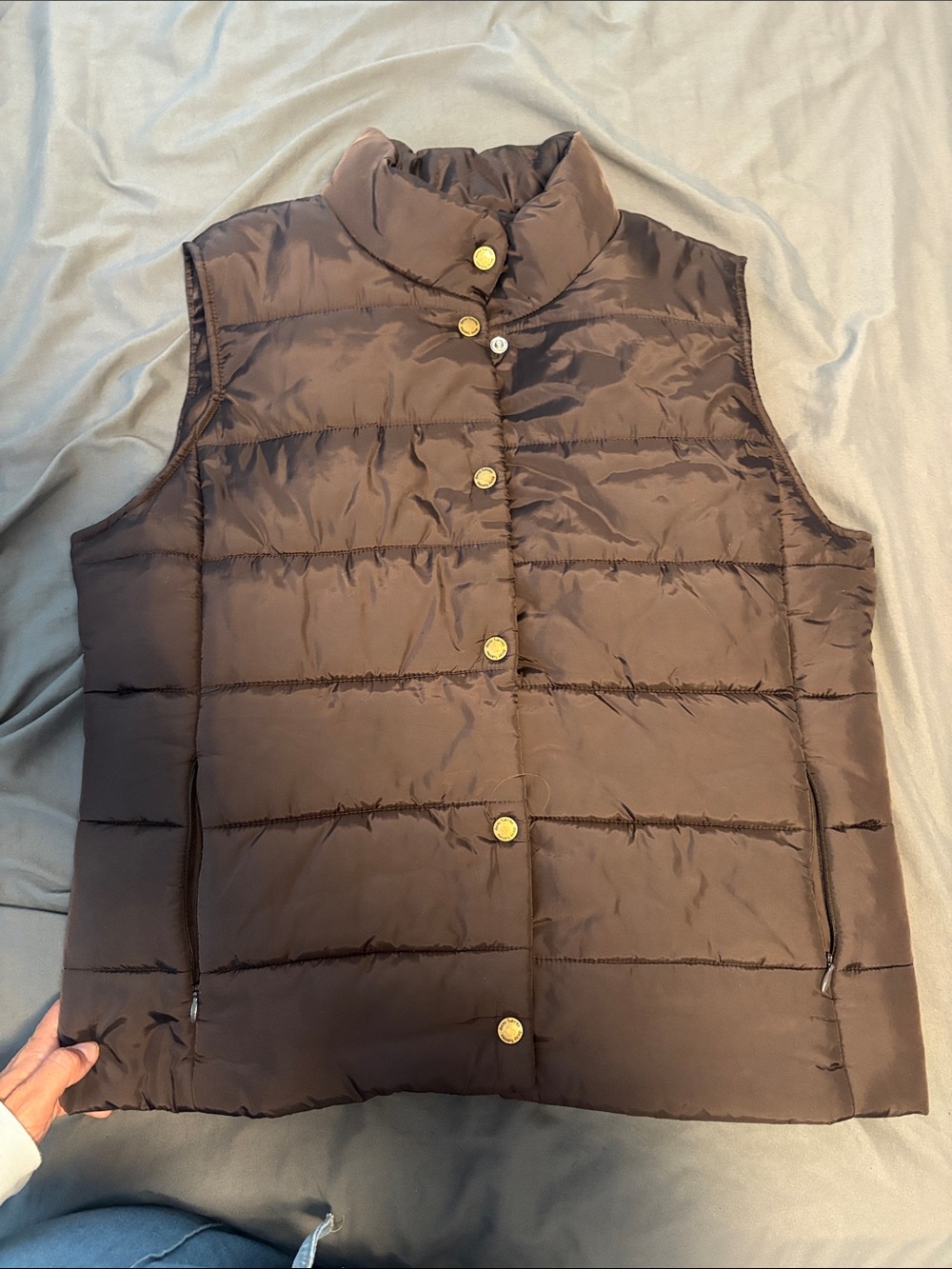Daisy Fuentes Brown Quilted Puffer Vest with Gold-Tone Snaps